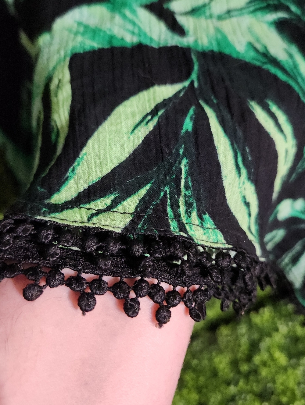 Black Tropical Leaf V Neck Blouse Green Print - Picture 4 of 7